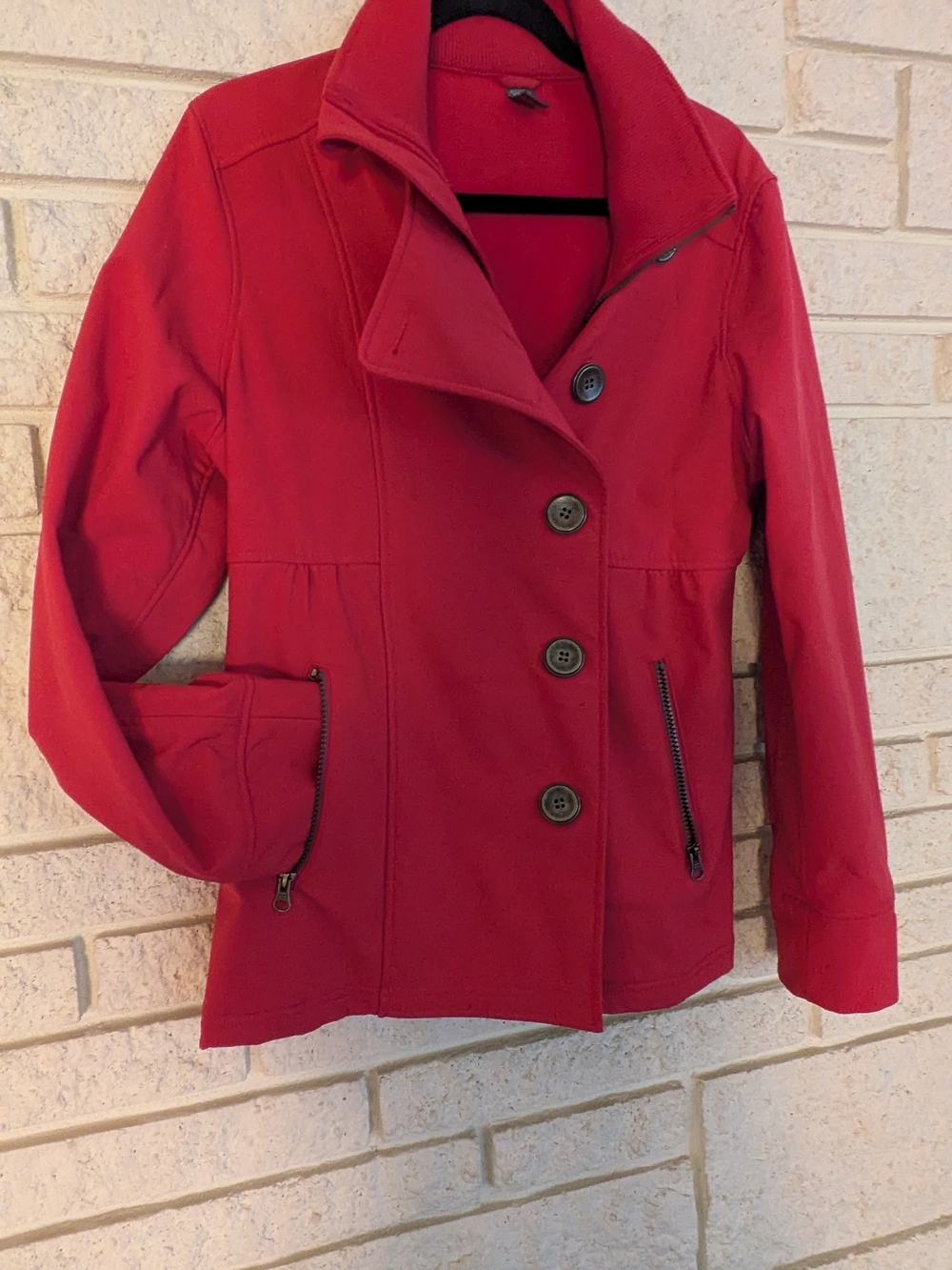 Prana Red Button Waterproof Pea Coat with Zip Pockets